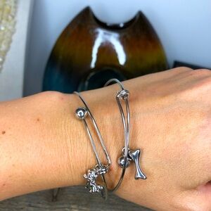 Brighton Puppy Charm Bangles - Bone and Puppy Silver